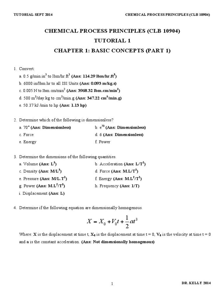 Tutorial Material & Energy Balance PDF Methanol Mole (Unit)