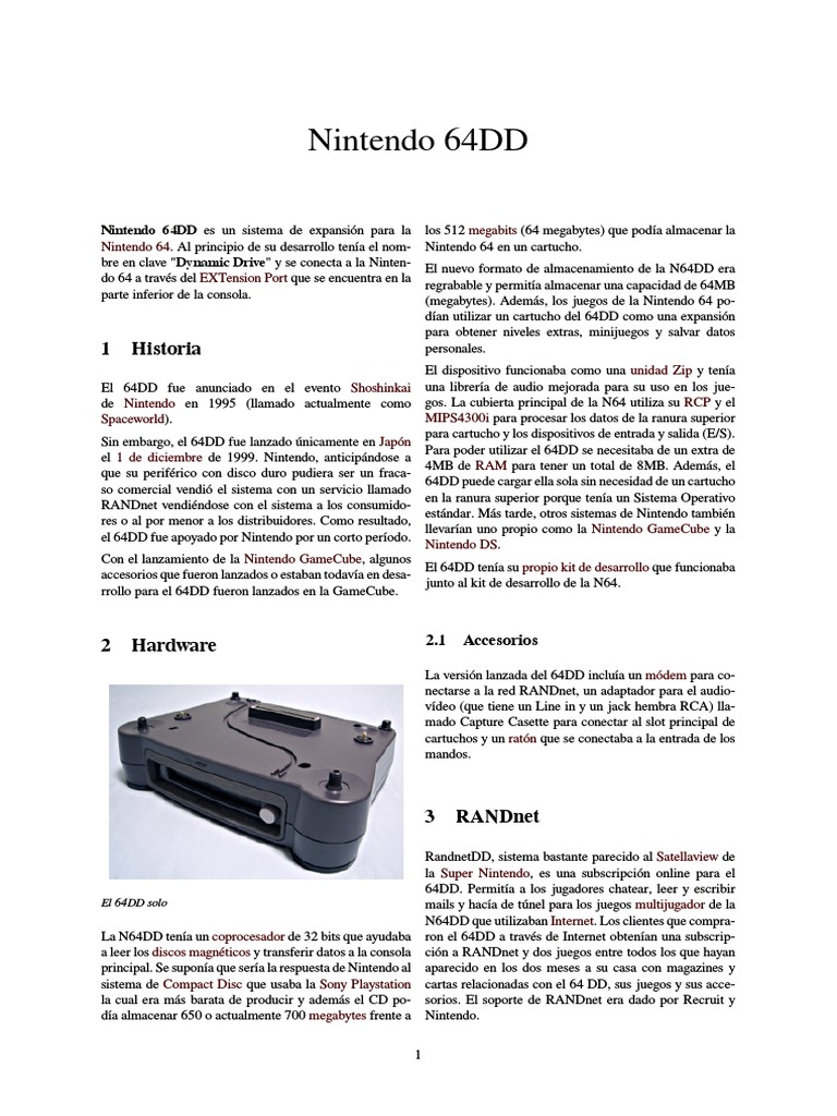 Historia y juegos del Nintendo 64DD | PDF | Juego de azar | Videojuegos