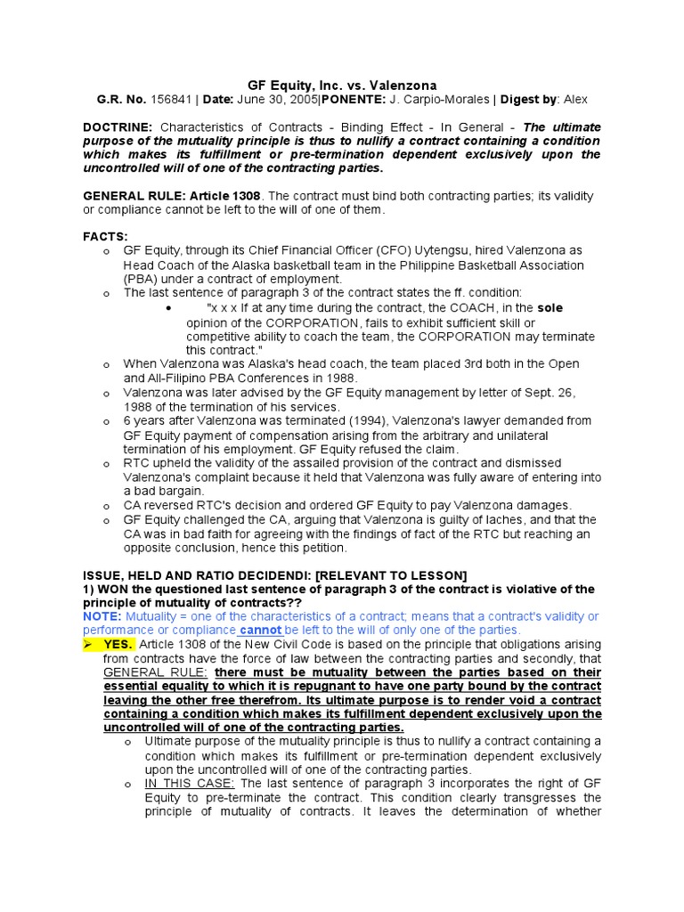 The Binding Effect of Contracts SC Rules that a Contract Provision