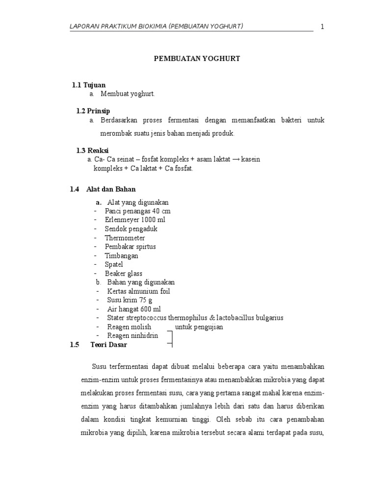 Laporan Praktikum Biokimia Pembuatan Yoghurt