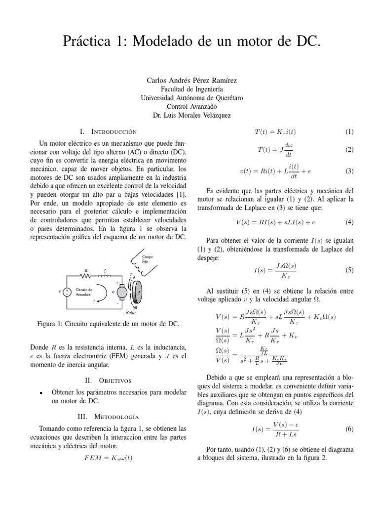 Modelado de Un Motor de DC. | PDF | Voltio | Medición
