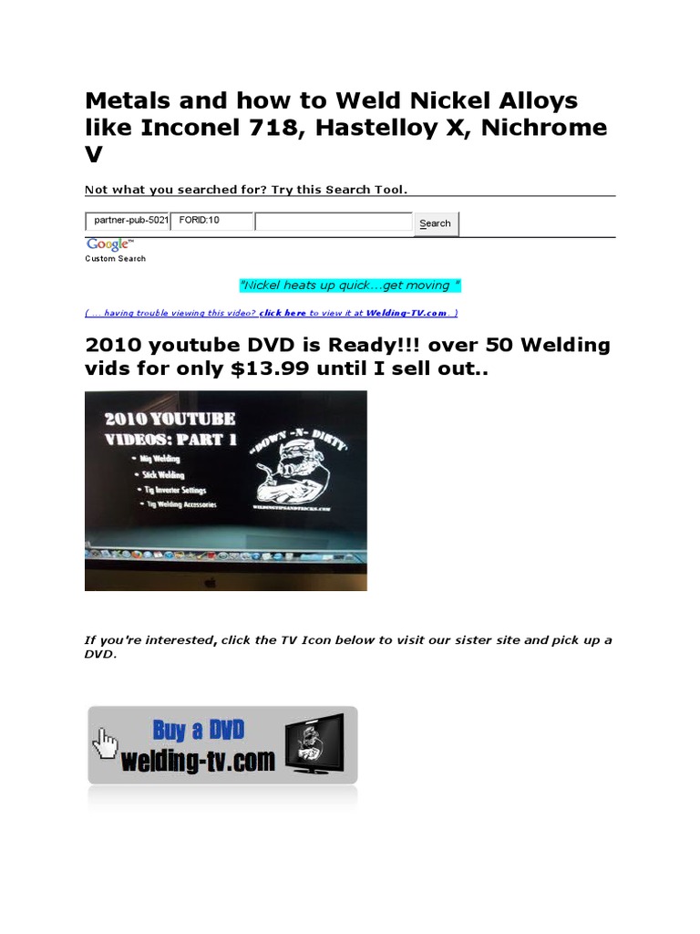 Metals and How To Weld Nickel Alloys Like Inconel 718 PDF Welding