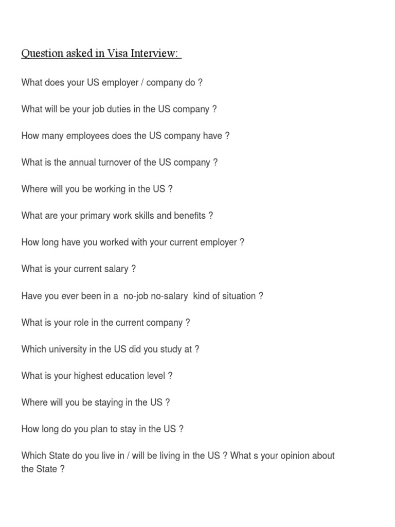 List of H1B Visa Interview Question PDF H 1 B Visa Travel Visa