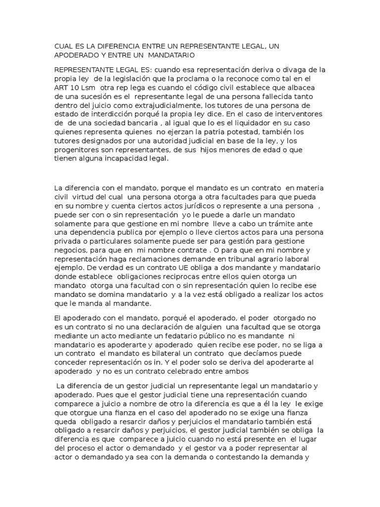 Diferencias entre apoderado y representante legal | PDF | Demanda ...