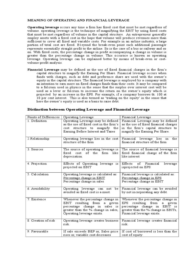 Operating and Financial Leverage | PDF | Leverage (Finance) | Capital ...