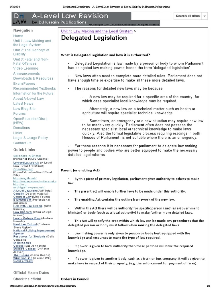 Delegated Legislation - A-Level Law Revision & Exam Help by D | PDF ...
