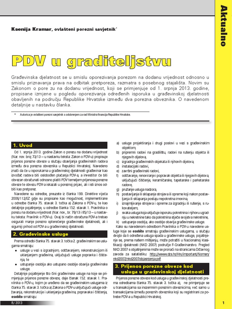 Porezi - PDV Graditeljstvu | PDF
