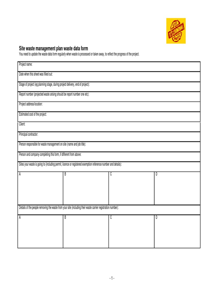 Site Waste Management Plan Template | PDF | Technology & Engineering