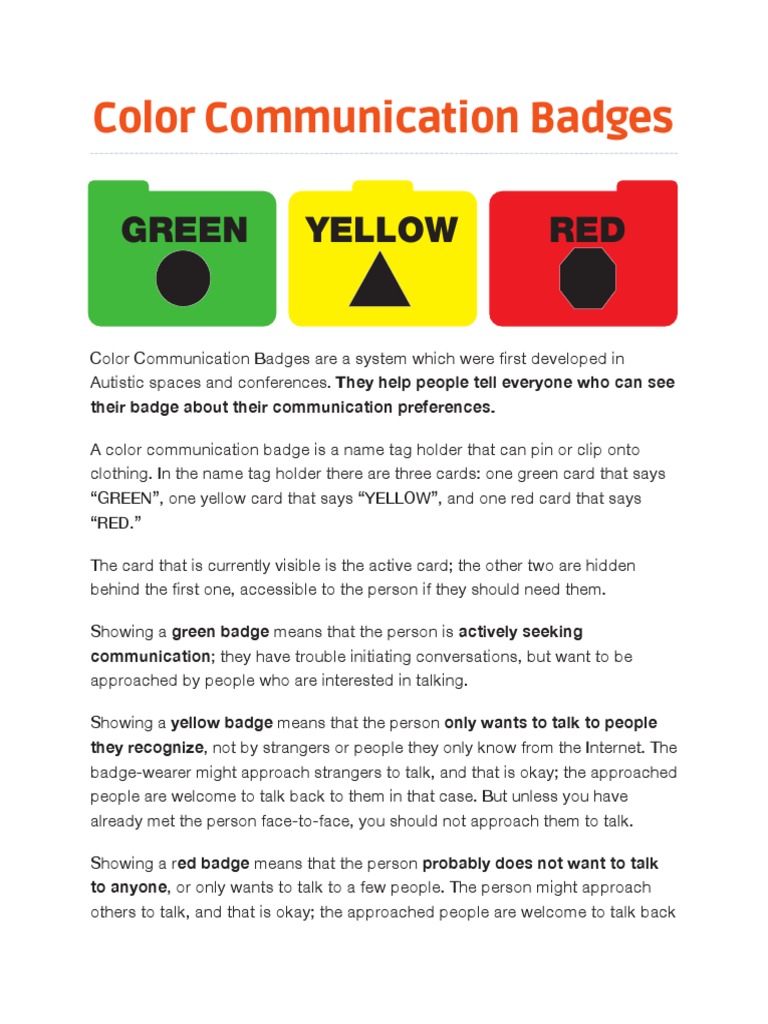 Color Communication Badges Explained | PDF | Autism | Disability