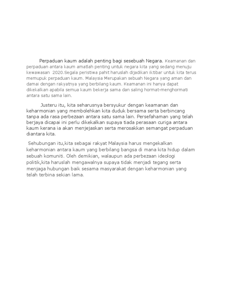 Rumusan Perpaduan Kaum Pdf
