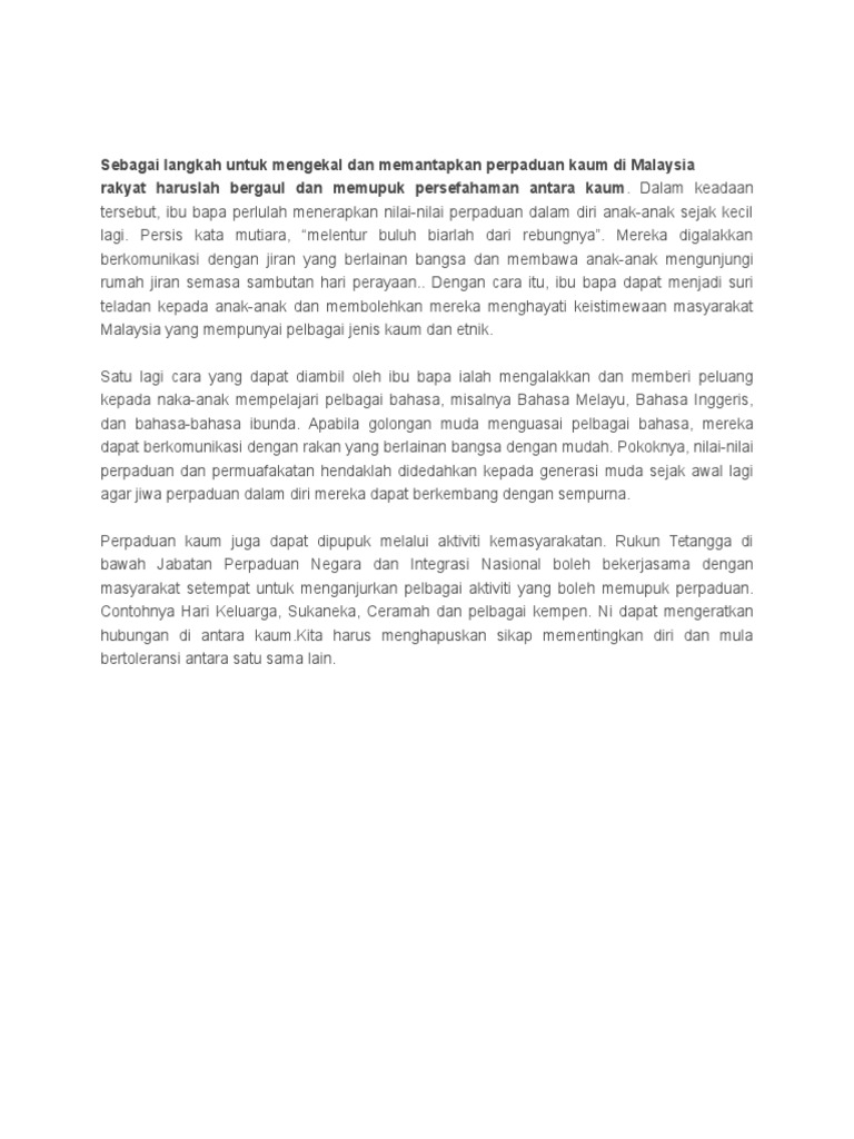 Langkah Langkah Mewujudkan Perpaduan Kaum Pdf