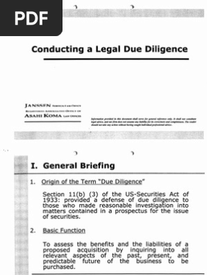 Conducting a due diligence