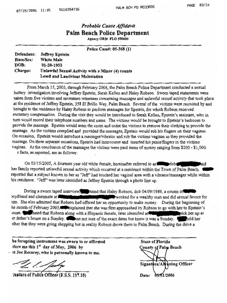 Palm Beach Police Reports Jeffrey Epstein Case Pdf