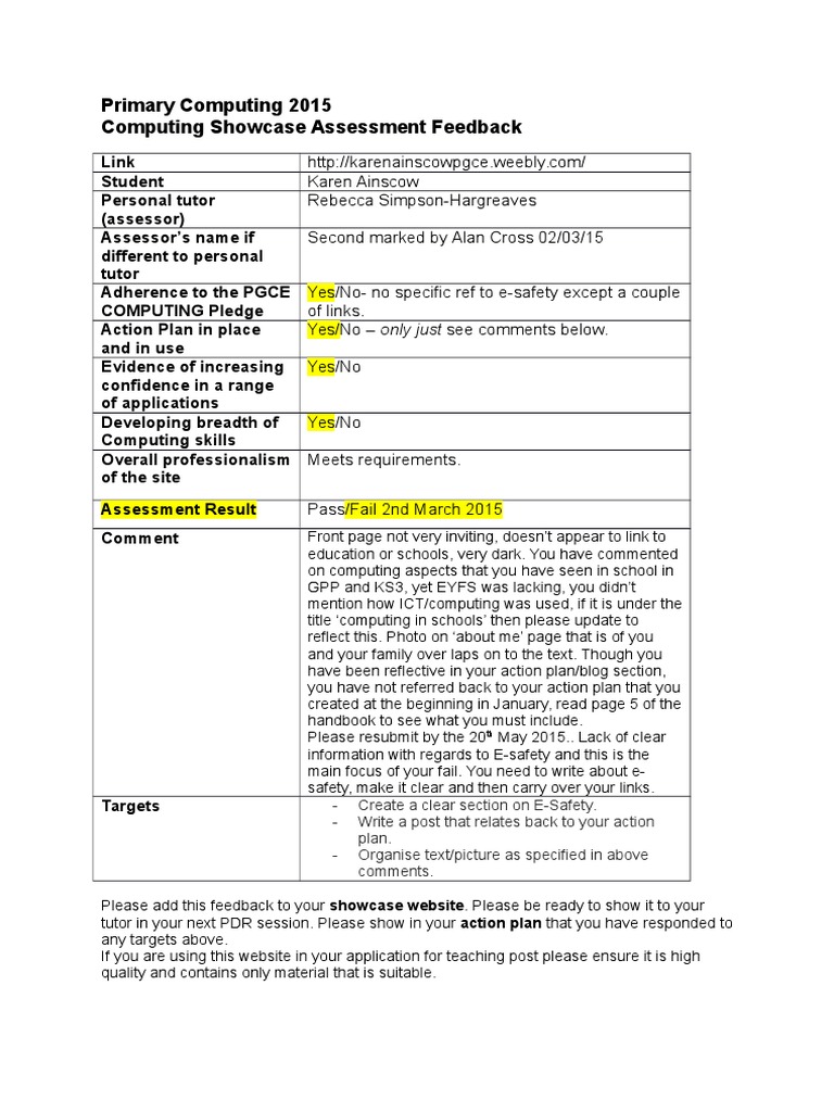PGCE Computing Feedback 2015 | PDF | Career & Growth | Business