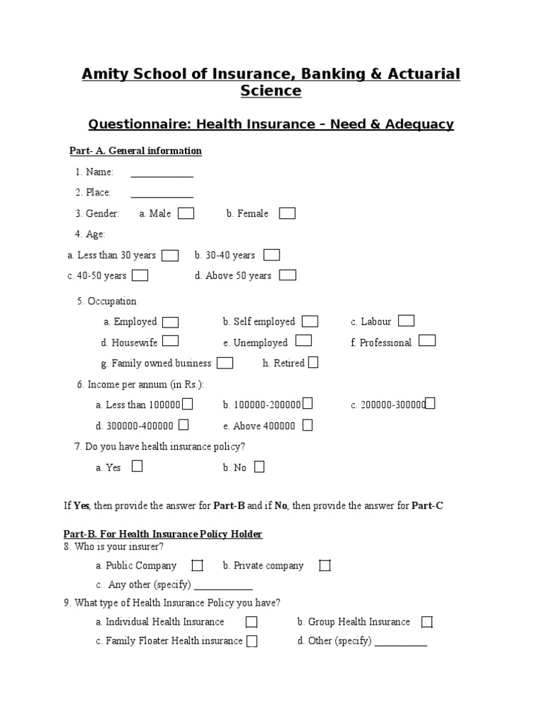 Updated Health Insurance Questionnnaire | PDF | Deductible | Insurance