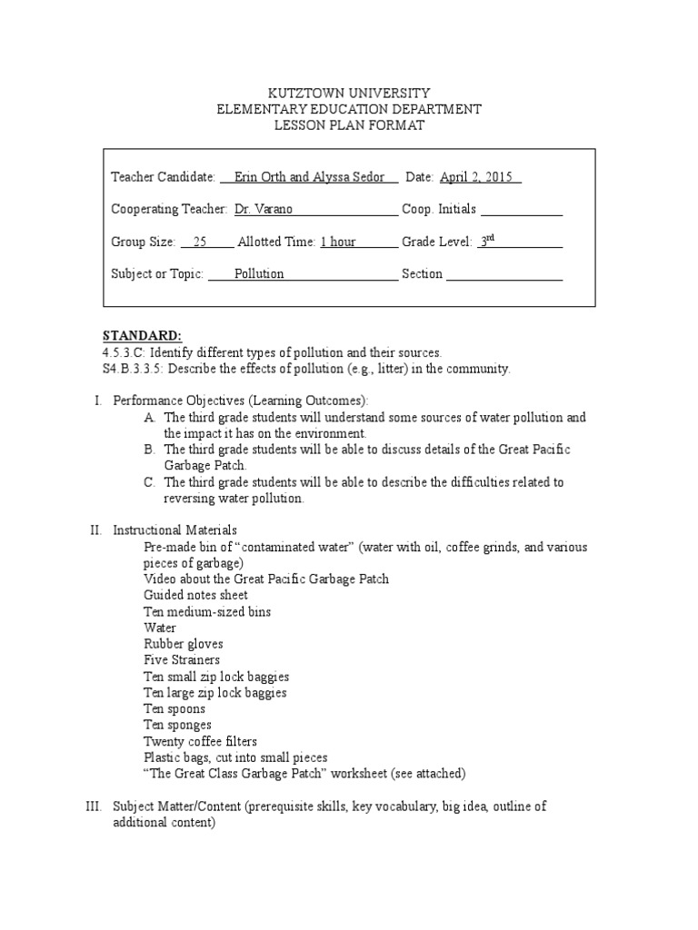 Water Pollution Lesson Plan PDF Cognition Learning