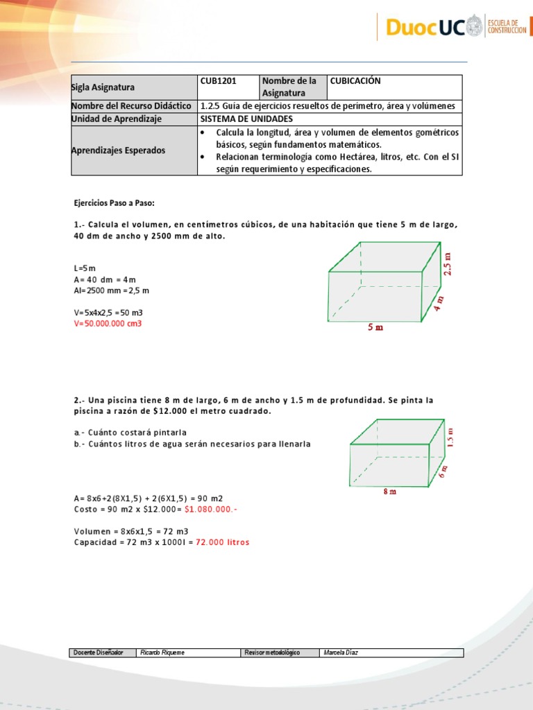 1 2 5 Guia de Ejercicios Resueltos de Perimetro Area y Volumenes | PDF ...