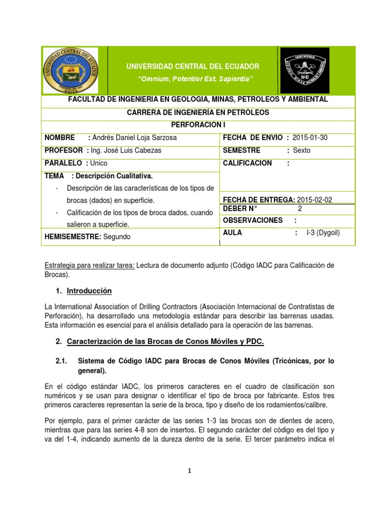 Calificación de Brocas según Código IADC | PDF | Acero | Materiales