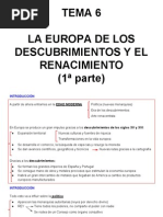 Tema 6 - La Europa de Los Descubrimientos y El Renacimiento 1a Parte 1