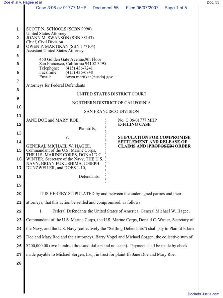 Doe et al v. Hagee et al Document No. 55 Pleading Law Of The