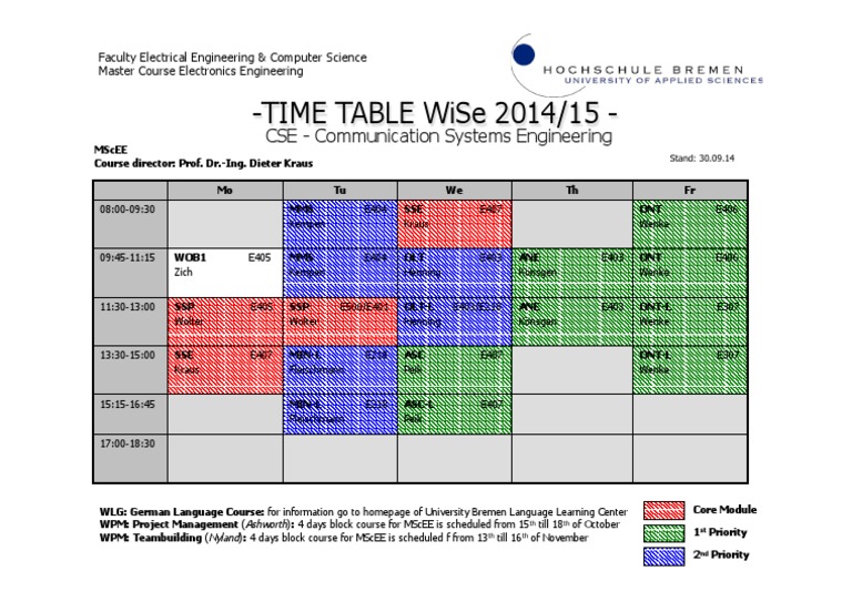 01 Timetable WiSe14 - 15 Communications | PDF | Sports & Recreation