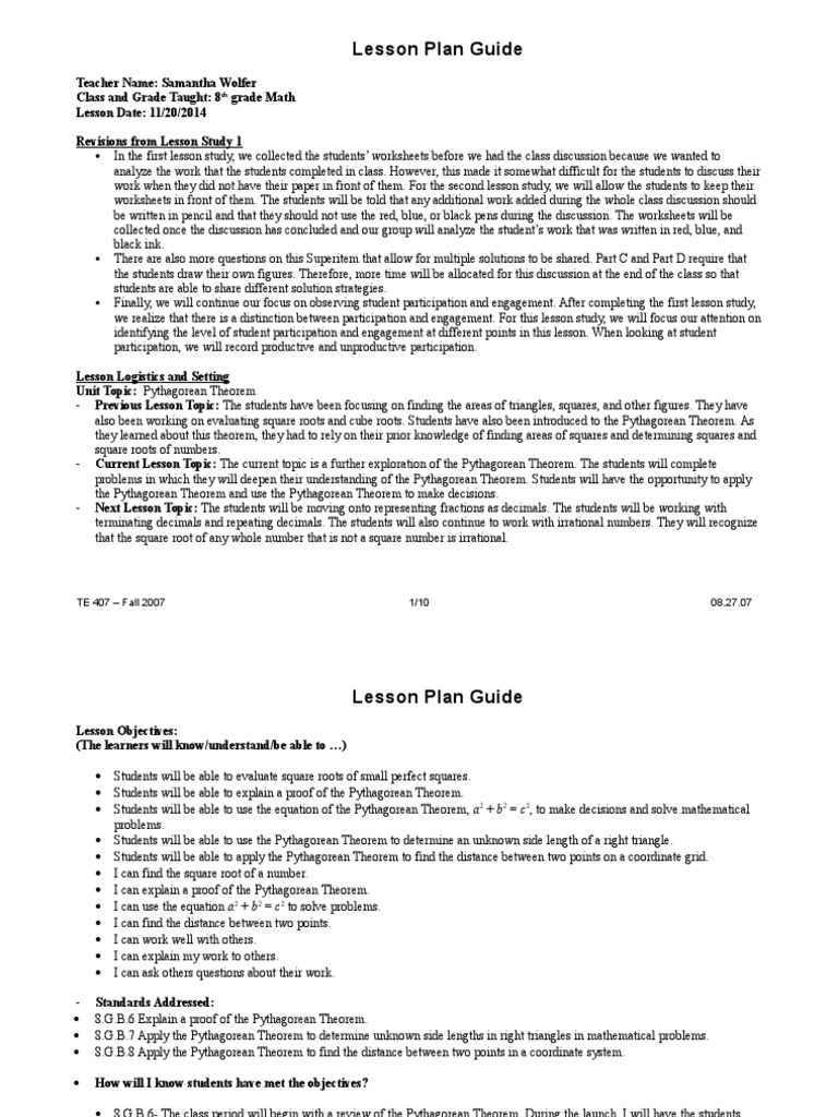 Lesson Plan Guide: TE 407 - Fall 2007 1/10 08.27.07 | PDF | Triangle ...