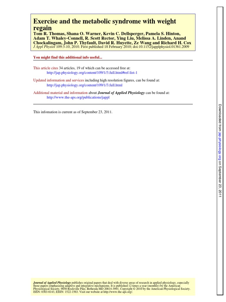 Exercise and The Metabolic Syndrome With Weight Regain 2010 | PDF ...