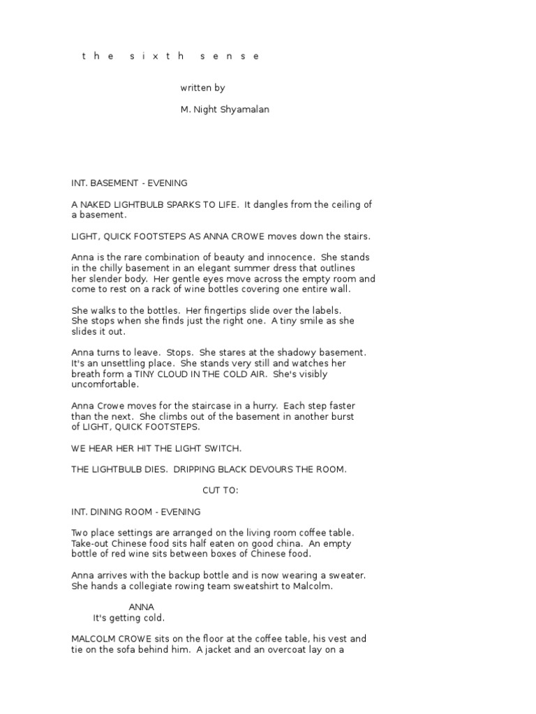 The Sixth Sense Script PDF Leisure