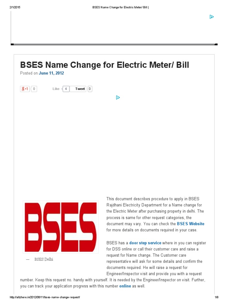 BSES Name Change for Electric Meter_ Bill Computing And Information