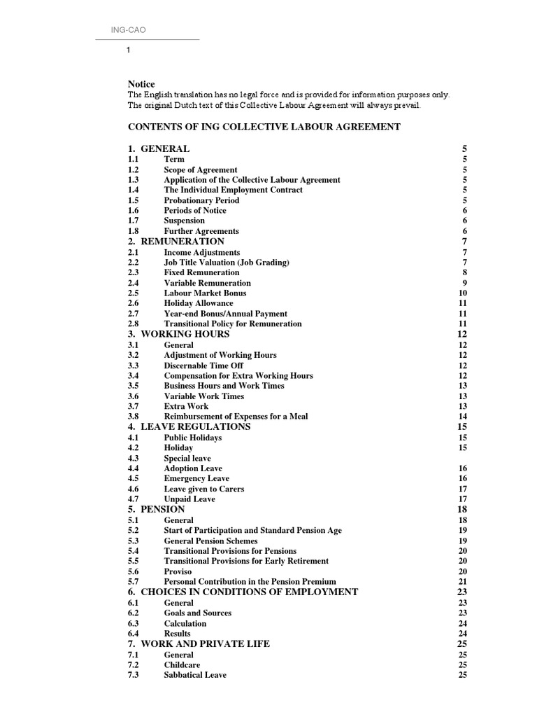 Collective Labour Agreement ING 2006 | Download Free PDF | Salary | Pension