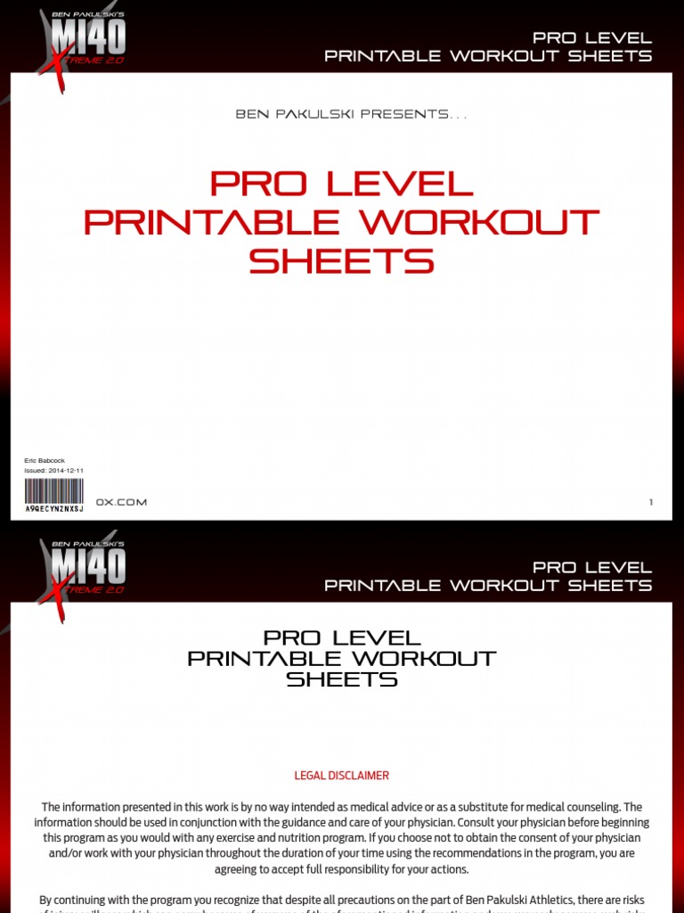 MI40X Workout Sheets 3. 'Pro' (Advanced) PDF Aerobic Exercise