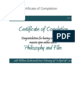  Certificate of Completion- Philosophy and Film