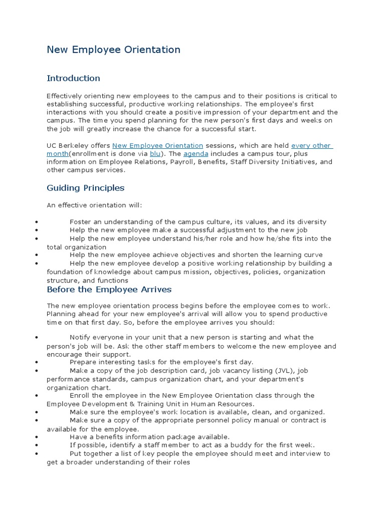 New Employee Orientation Agenda | PDF | Performance Appraisal | Employment