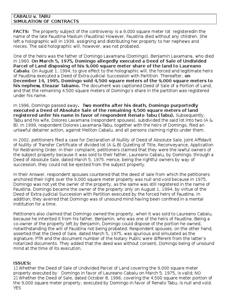 Dispute over Ownership of Land Due to Invalid and Simulated Contracts