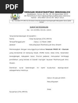Surat Keterangan Paud Albainah Pdf