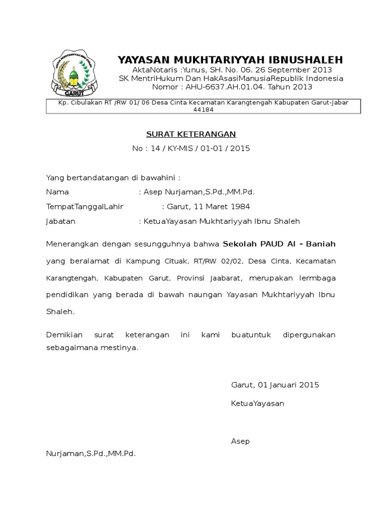 Contoh Surat Yayasan Nusagates