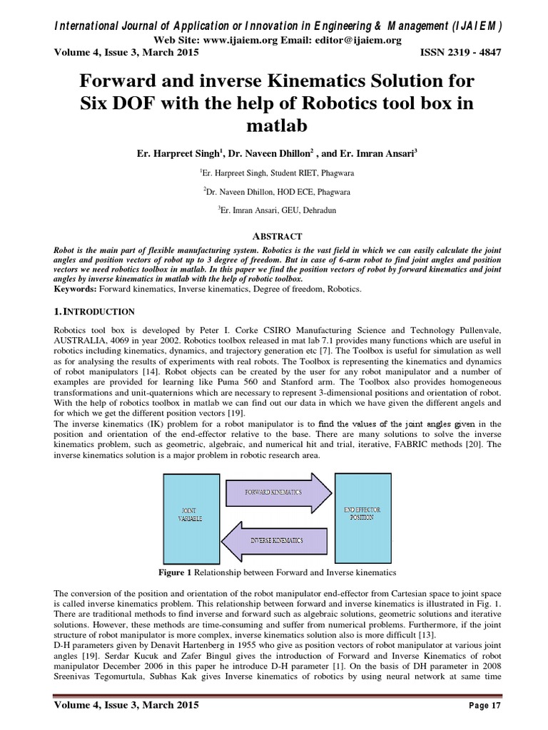 Forward and Inverse Kinematics Solution For Six DOF With The Help of ...