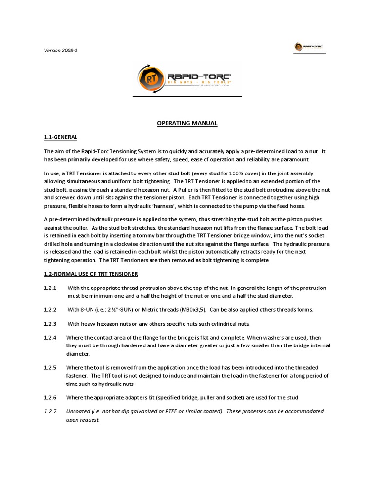 Torquing Manual | Download Free PDF | Screw | Pump