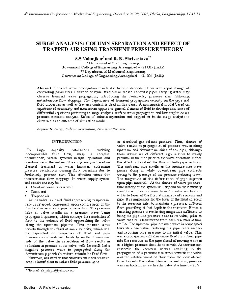 Surge Analysis in Fluid Mechanics | PDF | Technology & Engineering