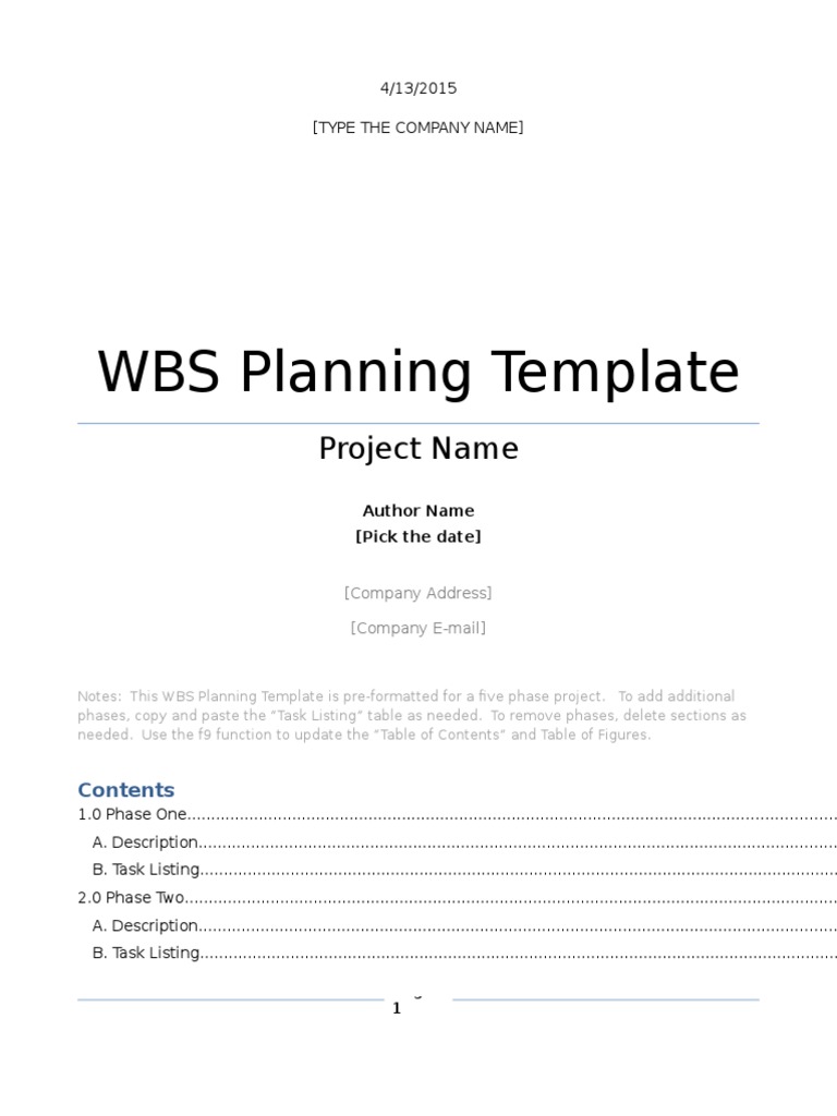 WBS Planning Template for Projects | PDF