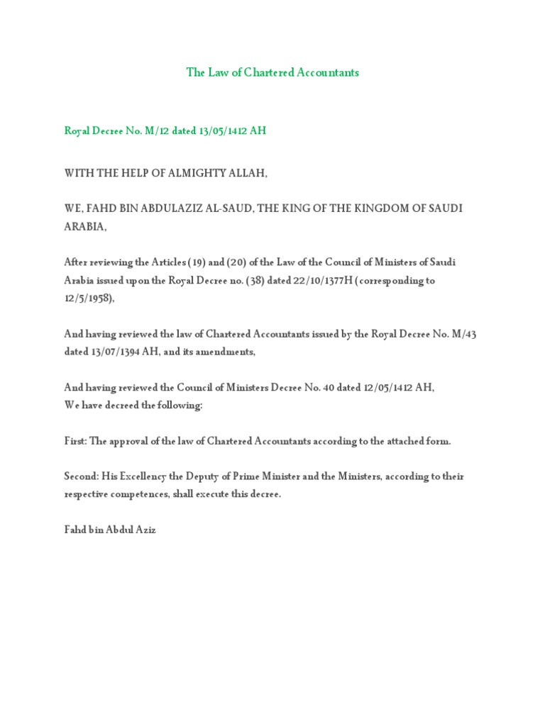 Regulation of the Chartered Accountancy Profession in Saudi Arabia