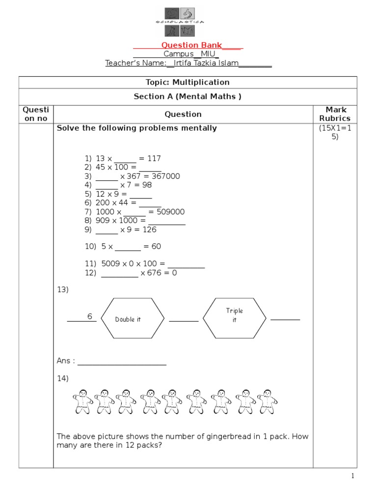 Multiplication Practice Questions | PDF | Cupcake | Sports