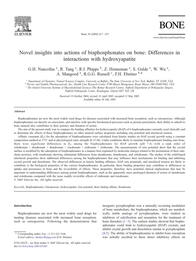 Novel Insights Into Actions of Bisphosphonates On Bone. Differences in ...