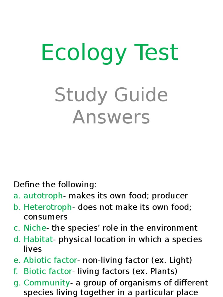 Ecology Test Study Guide Answers Ecology Ecosystem