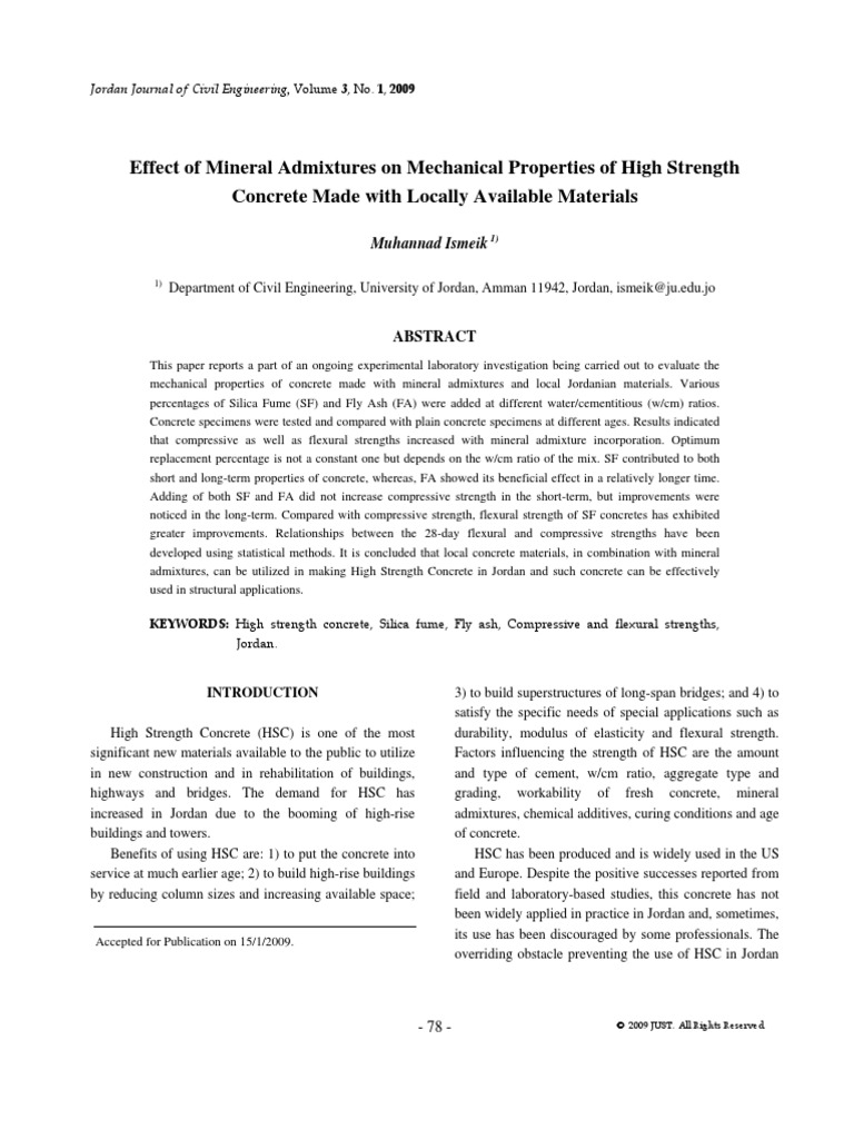Effect of Mineral Admixtures On Mechanical Properties of High Strength ...