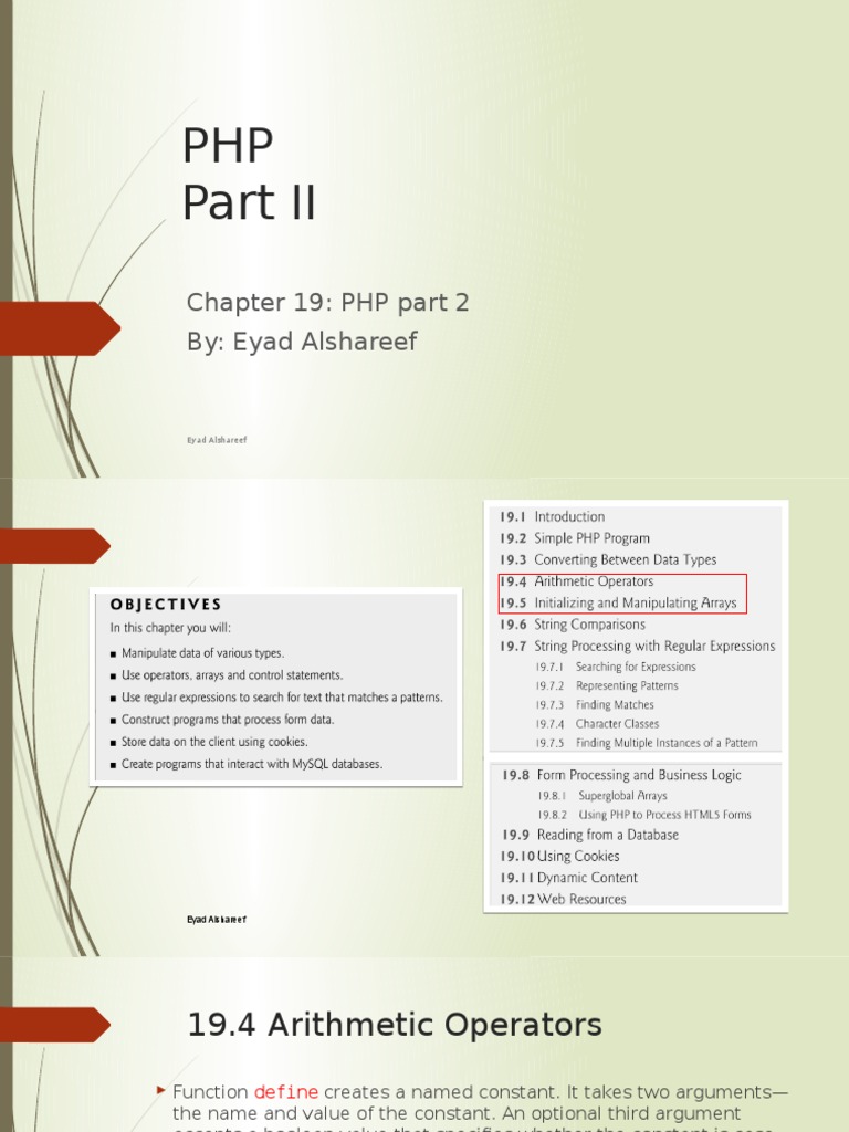 Chapter 19: PHP Part 2 By: Eyad Alshareef | PDF | Array Data Type ...