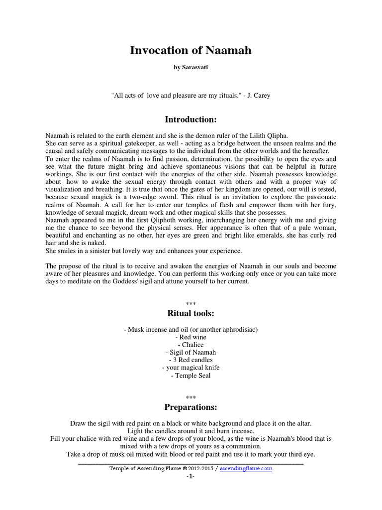 Awakening the Passionate Realms: A Ritual Invocation of Naamah | PDF |  Magic (Paranormal) | Religious Behaviour And Experience