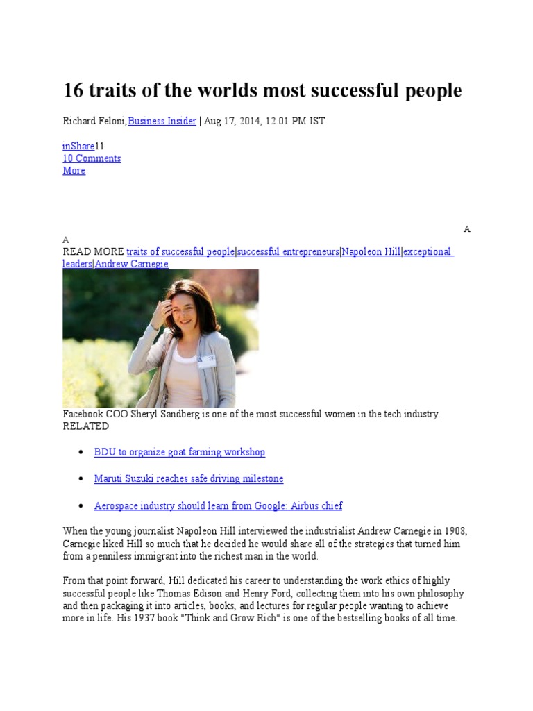 Traits of the Most Successful People | PDF | Napoleon Hill ...