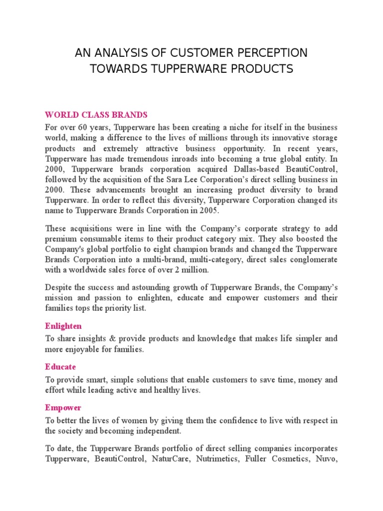 Customer Perception of Tupperware Products | PDF | Sales | Business