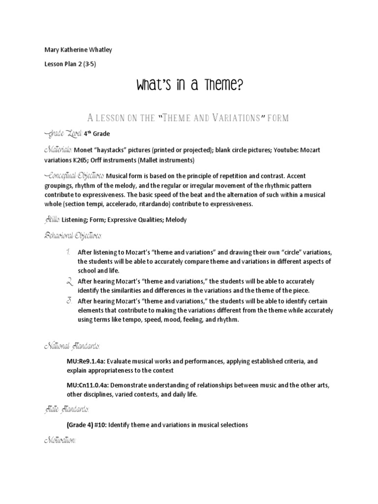 Theme and Variations Lesson Plan | PDF | Variation (Music) | Rhythm